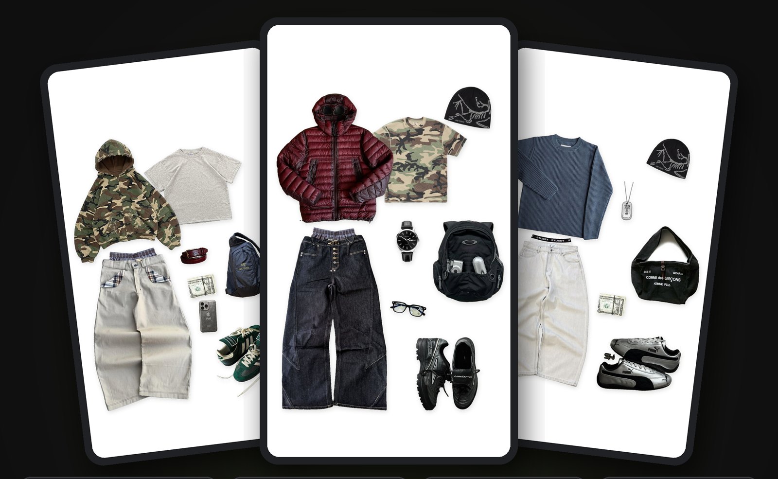 Three outfit slides made with streetlocker4u studio